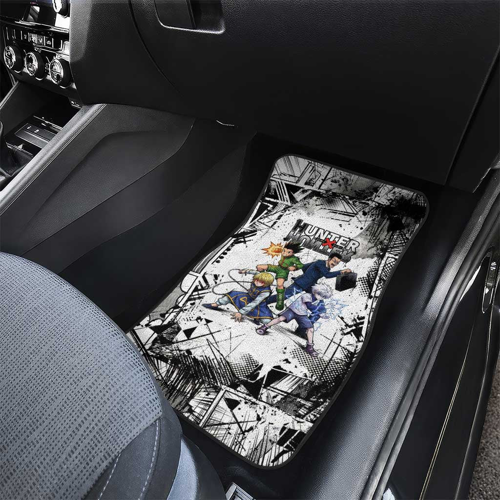 Main Characters Monochrome Graffiti Style Car Mats with Gon Killua Kurapika and Leorio Team Design - The Mazicc