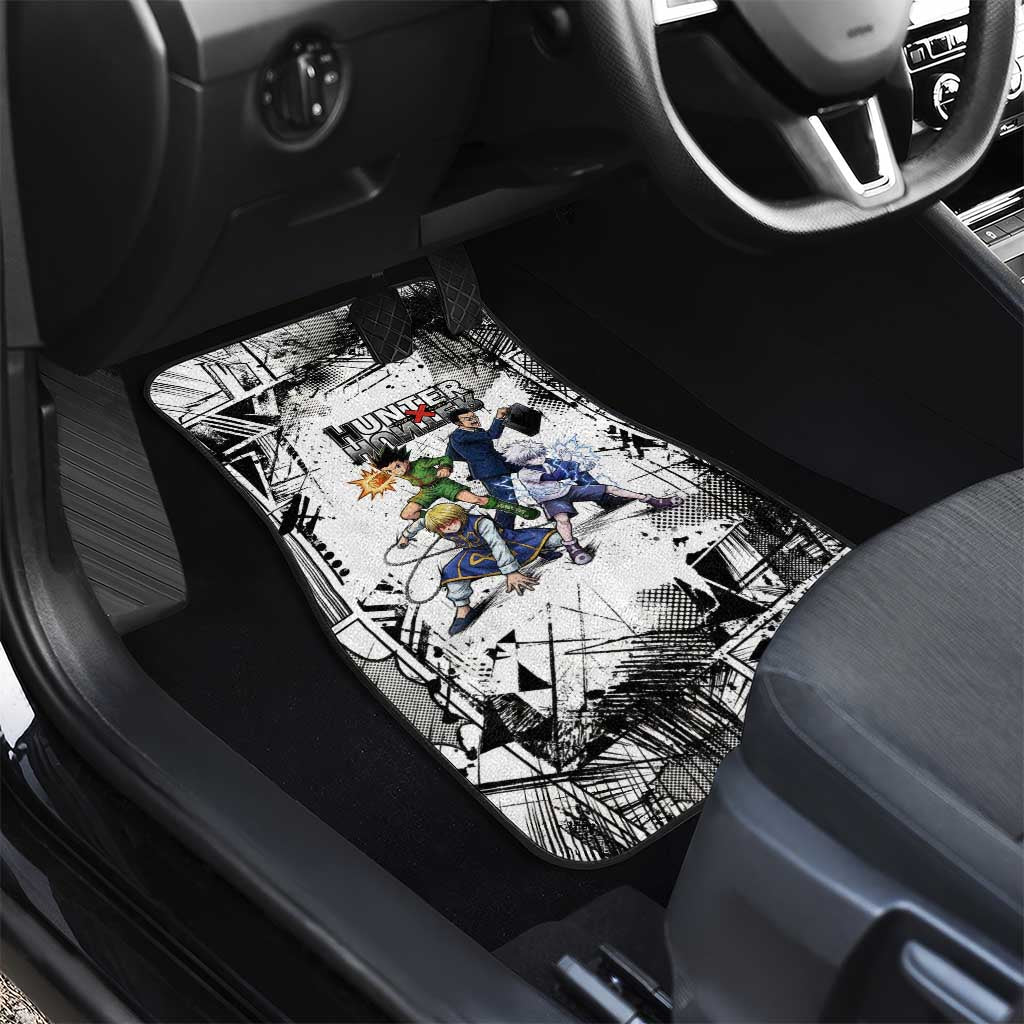 Main Characters Monochrome Graffiti Style Car Mats with Gon Killua Kurapika and Leorio Team Design - The Mazicc