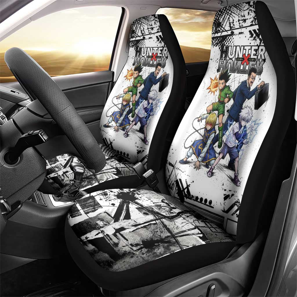 Main Characters Monochrome Graffiti Style Car Seat Cover with Gon Killua Kurapika and Leorio Team Design - The Mazicc
