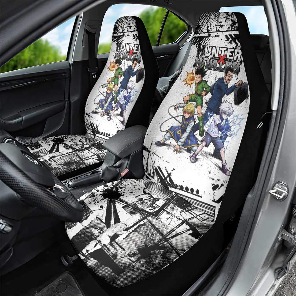 Main Characters Monochrome Graffiti Style Car Seat Cover with Gon Killua Kurapika and Leorio Team Design - The Mazicc