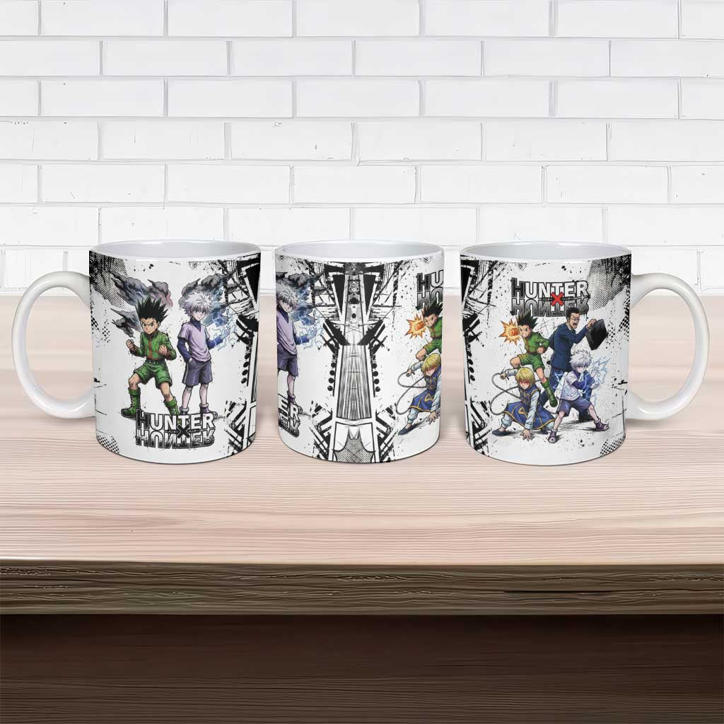 Main Characters Monochrome Graffiti Style Ceramic Mug with Gon Killua Kurapika and Leorio Team Design - The Mazicc