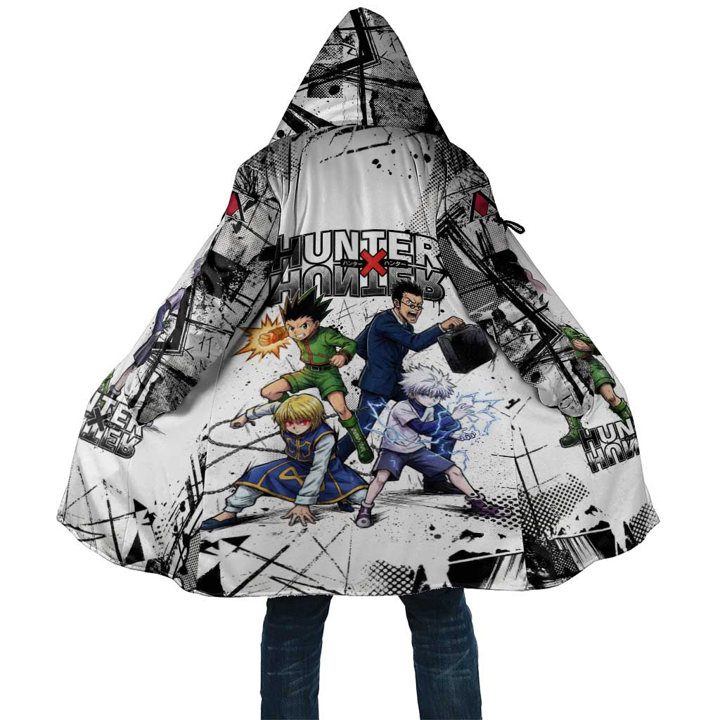 Main Characters Monochrome Graffiti Style Cloak with Gon Killua Kurapika and Leorio Team Design - The Mazicc
