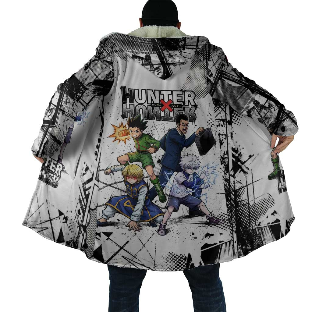 Main Characters Monochrome Graffiti Style Cloak with Gon Killua Kurapika and Leorio Team Design - The Mazicc