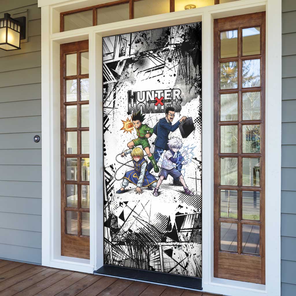 Main Characters Monochrome Graffiti Style Door Cover with Gon Killua Kurapika and Leorio Team Design - The Mazicc
