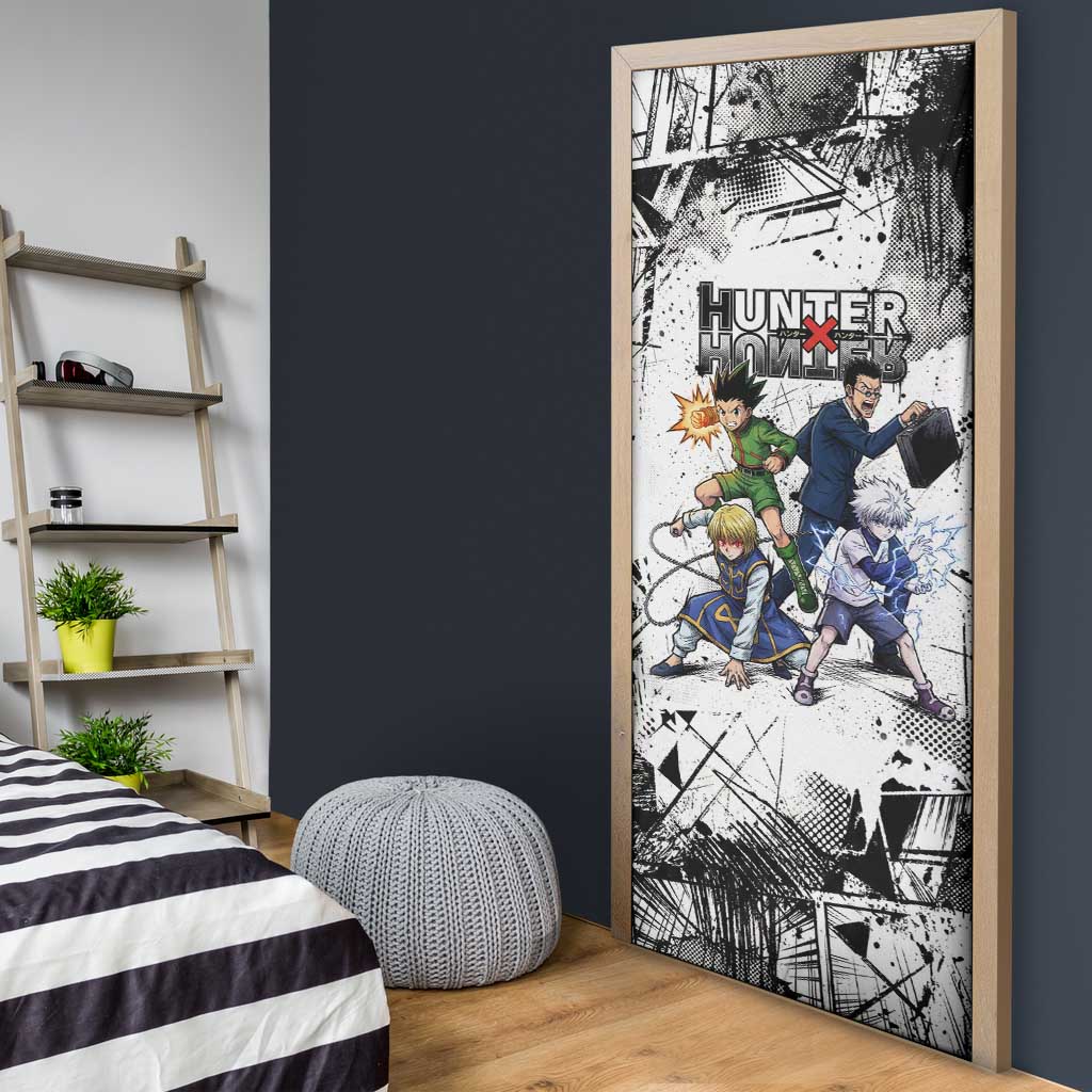 Main Characters Monochrome Graffiti Style Door Cover with Gon Killua Kurapika and Leorio Team Design - The Mazicc