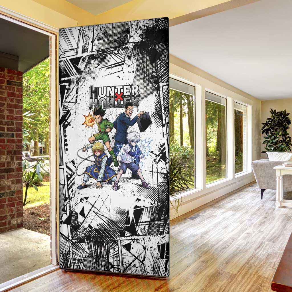 Main Characters Monochrome Graffiti Style Door Cover with Gon Killua Kurapika and Leorio Team Design - The Mazicc