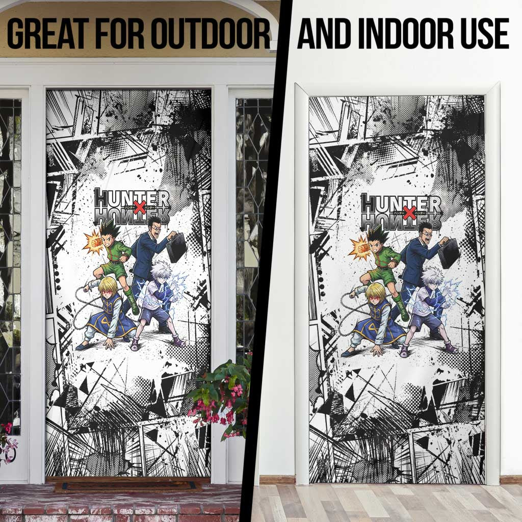Main Characters Monochrome Graffiti Style Door Cover with Gon Killua Kurapika and Leorio Team Design - The Mazicc