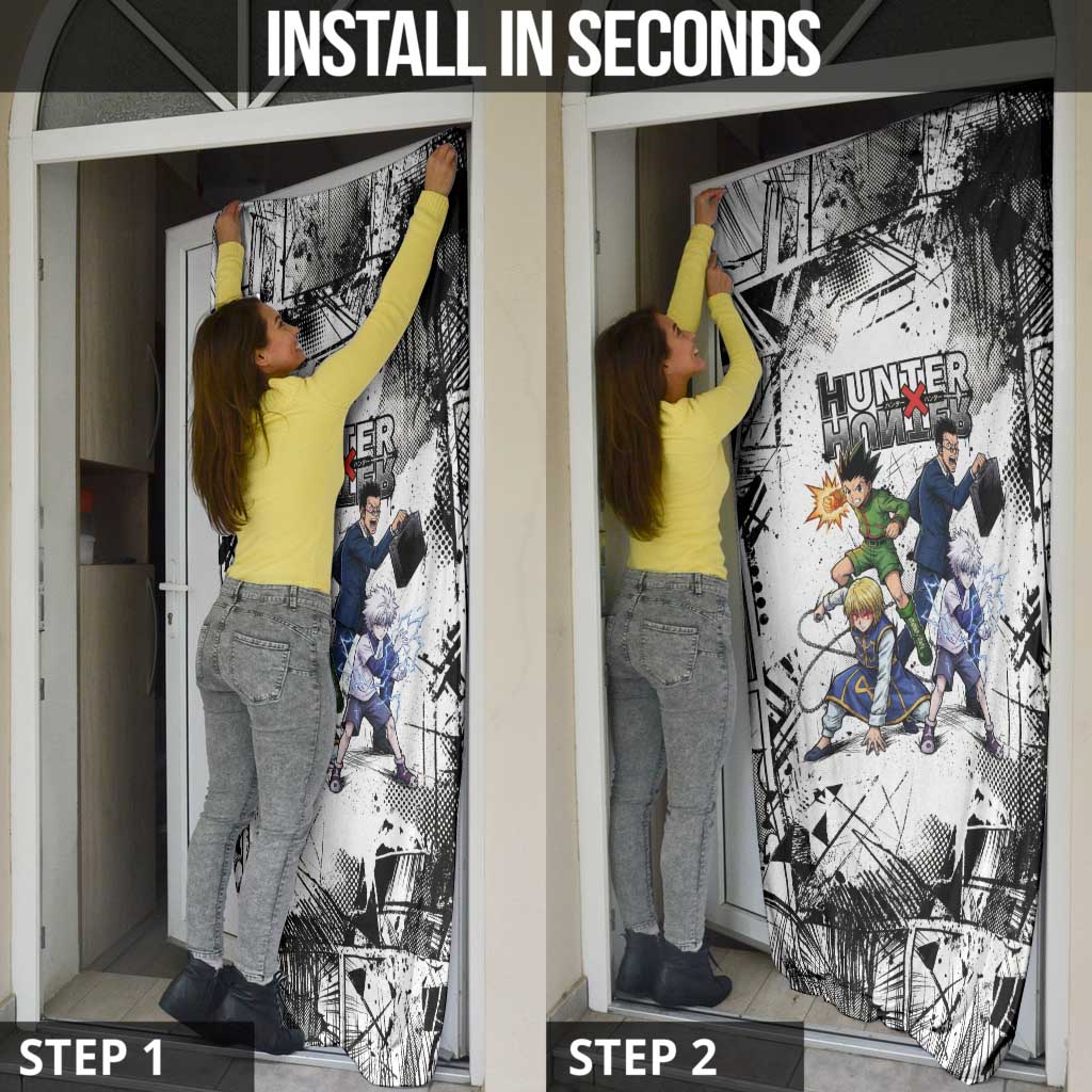 Main Characters Monochrome Graffiti Style Door Cover with Gon Killua Kurapika and Leorio Team Design - The Mazicc