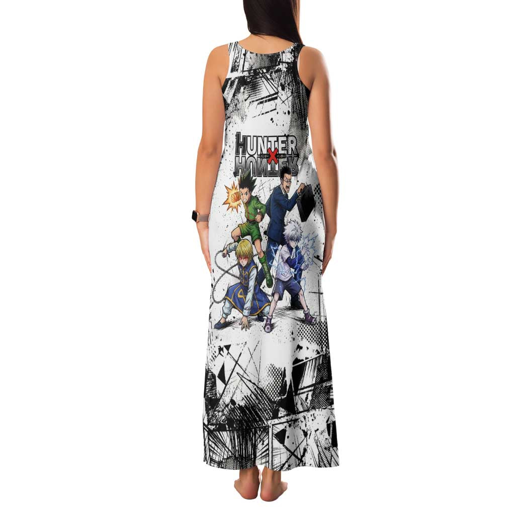 Main Characters Monochrome Graffiti Style Family Matching Tank Maxi Dress and Hawaiian Shirt with Gon Killua Kurapika and Leorio Team Design