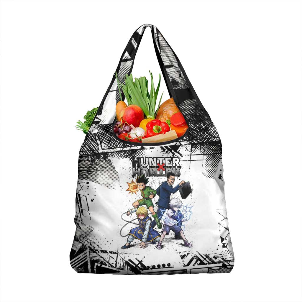 Main Characters Monochrome Graffiti Style Grocery Bag with Gon Killua Kurapika and Leorio Team Design - The Mazicc
