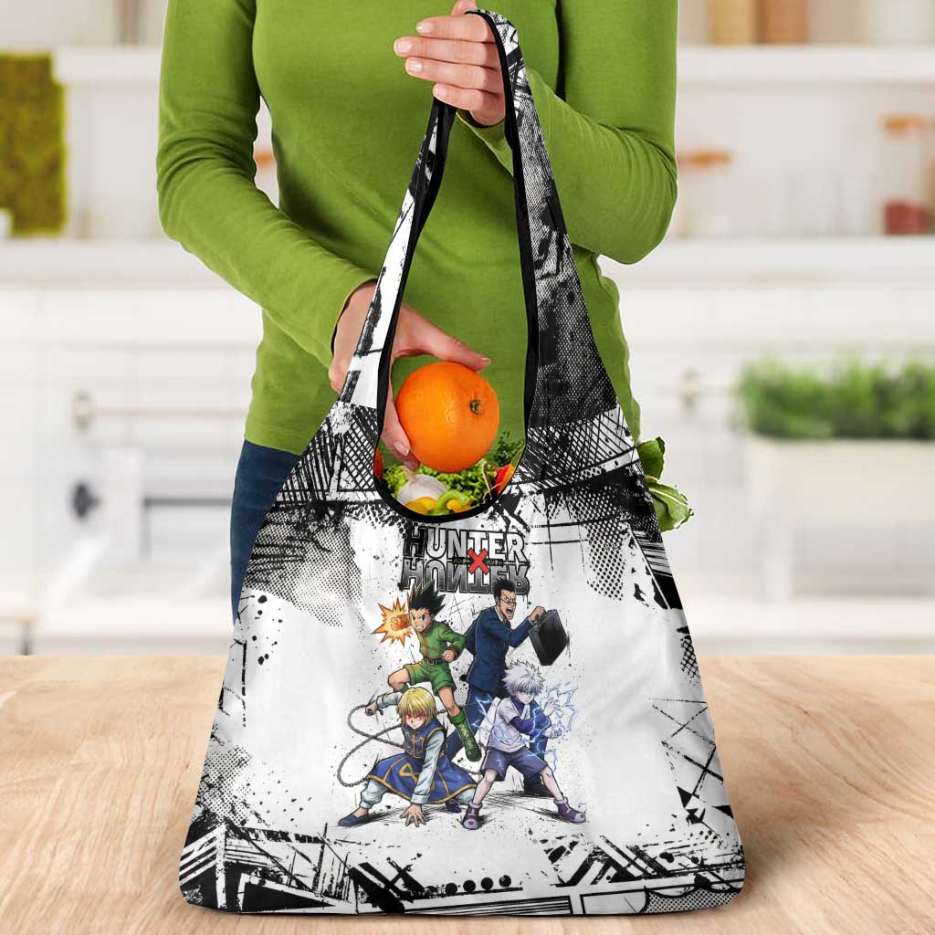 Main Characters Monochrome Graffiti Style Grocery Bag with Gon Killua Kurapika and Leorio Team Design - The Mazicc