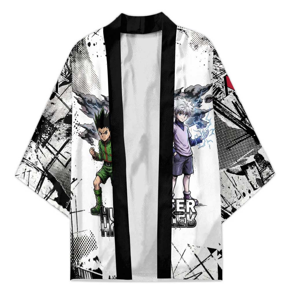 Main Characters Monochrome Graffiti Style Kimono with Gon Killua Kurapika and Leorio Team Design - The Mazicc