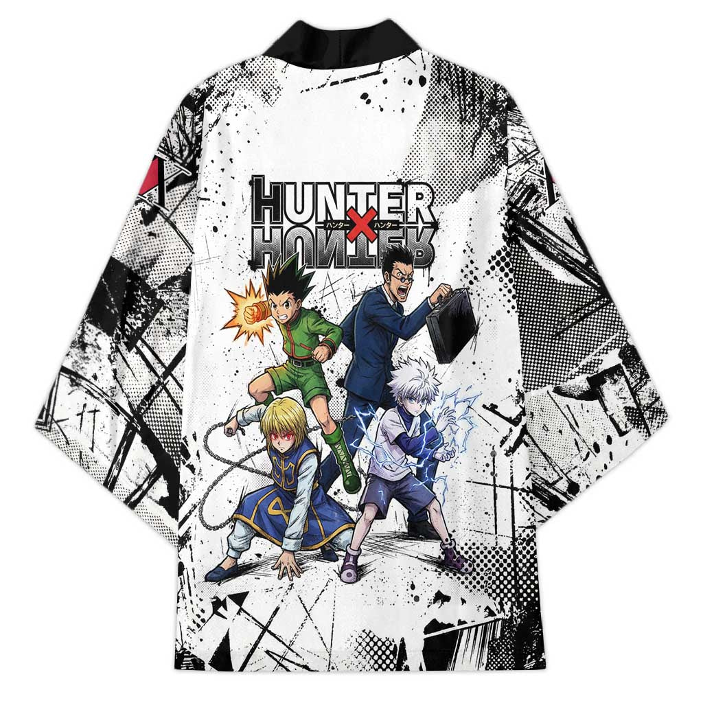 Main Characters Monochrome Graffiti Style Kimono with Gon Killua Kurapika and Leorio Team Design - The Mazicc