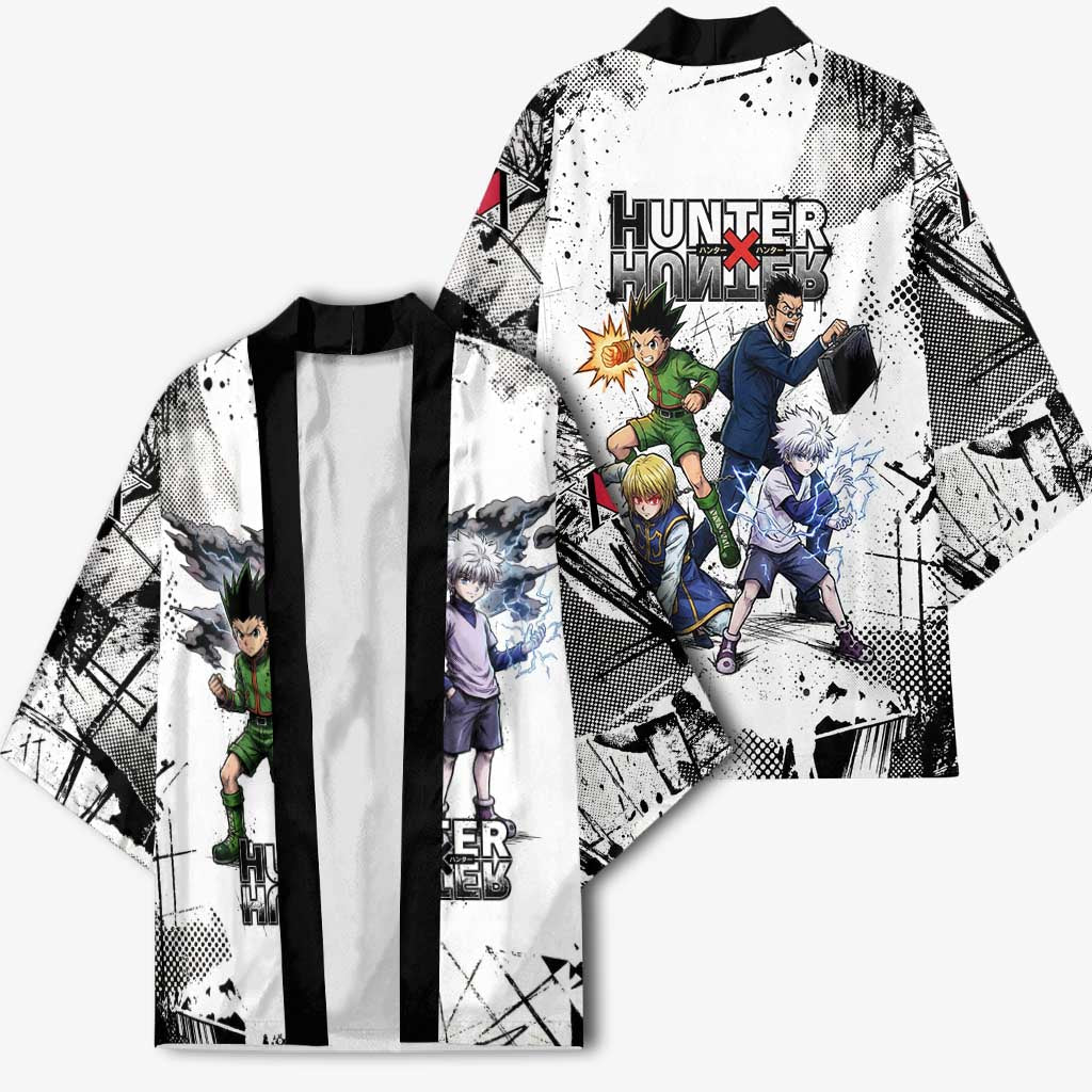 Main Characters Monochrome Graffiti Style Kimono with Gon Killua Kurapika and Leorio Team Design - The Mazicc