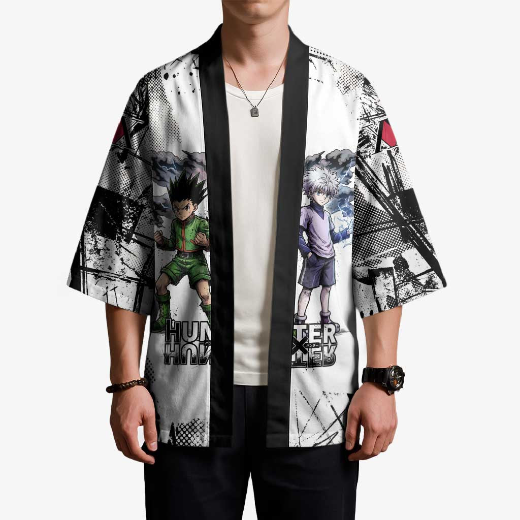 Main Characters Monochrome Graffiti Style Kimono with Gon Killua Kurapika and Leorio Team Design - The Mazicc