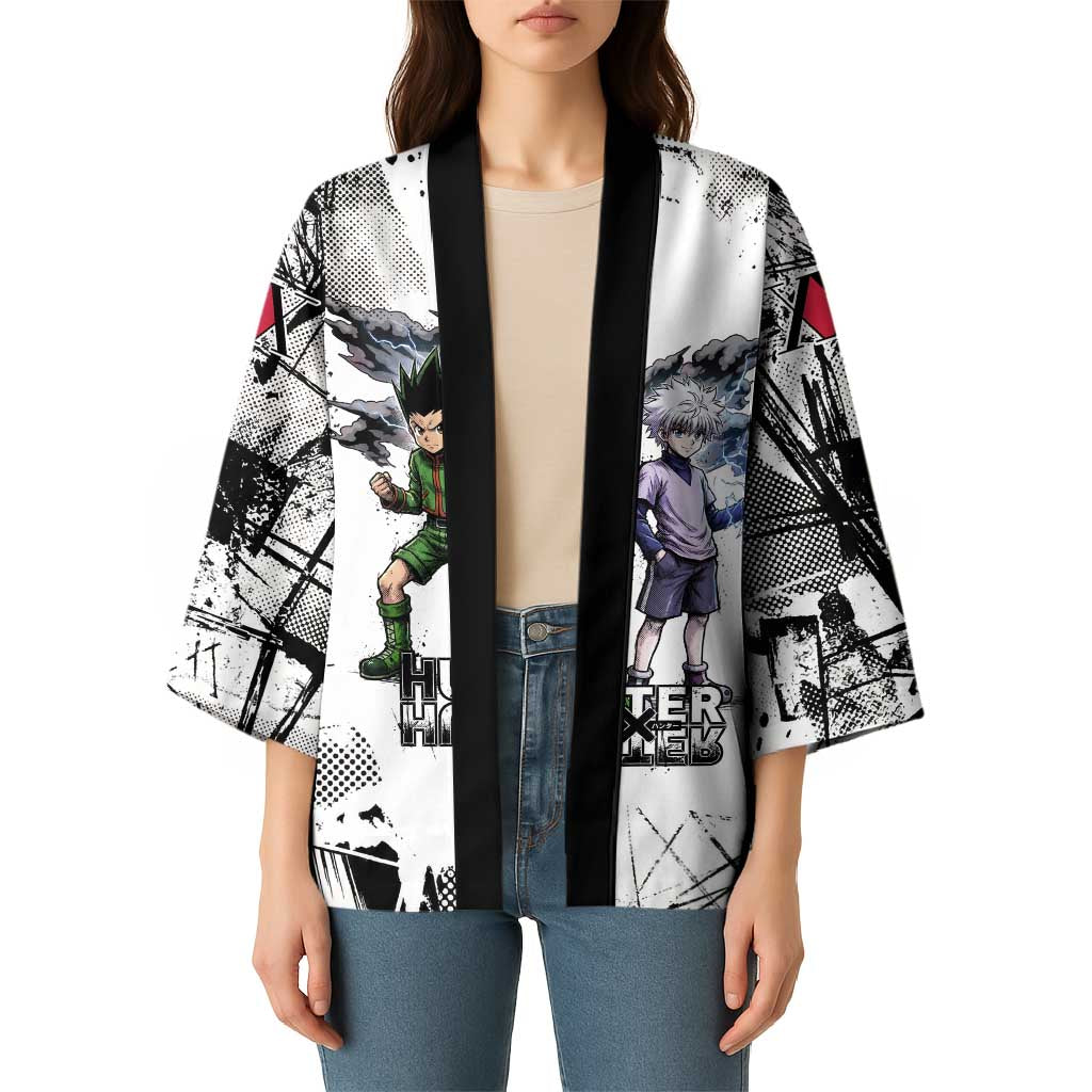 Main Characters Monochrome Graffiti Style Kimono with Gon Killua Kurapika and Leorio Team Design - The Mazicc