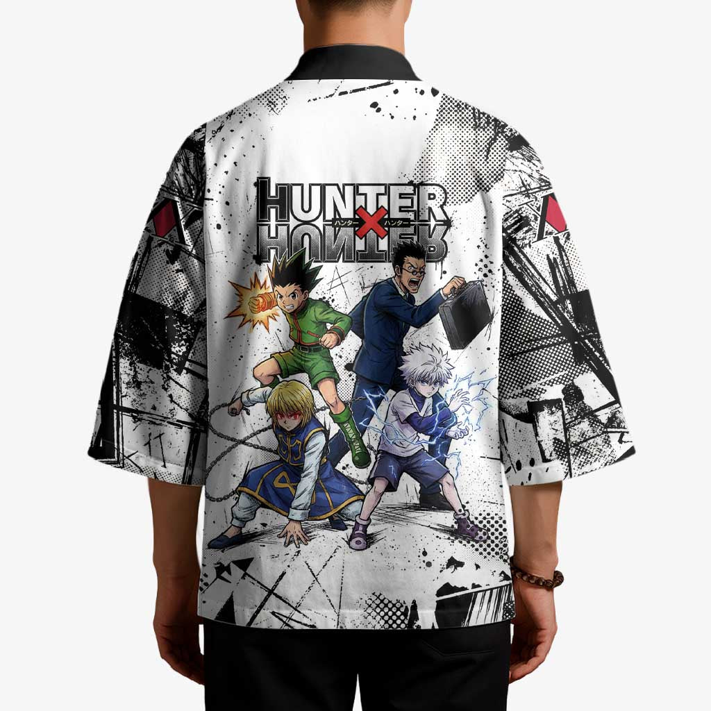 Main Characters Monochrome Graffiti Style Kimono with Gon Killua Kurapika and Leorio Team Design - The Mazicc