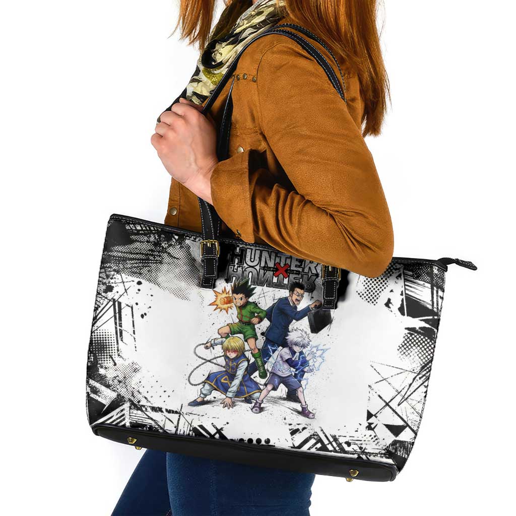 Main Characters Monochrome Graffiti Style Leather Tote Bag with Gon Killua Kurapika and Leorio Team Design - The Mazicc