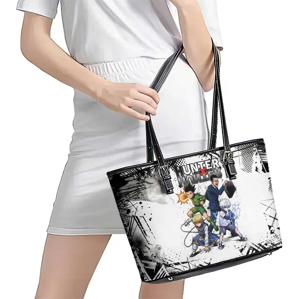 Main Characters Monochrome Graffiti Style Leather Tote Bag with Gon Killua Kurapika and Leorio Team Design - The Mazicc