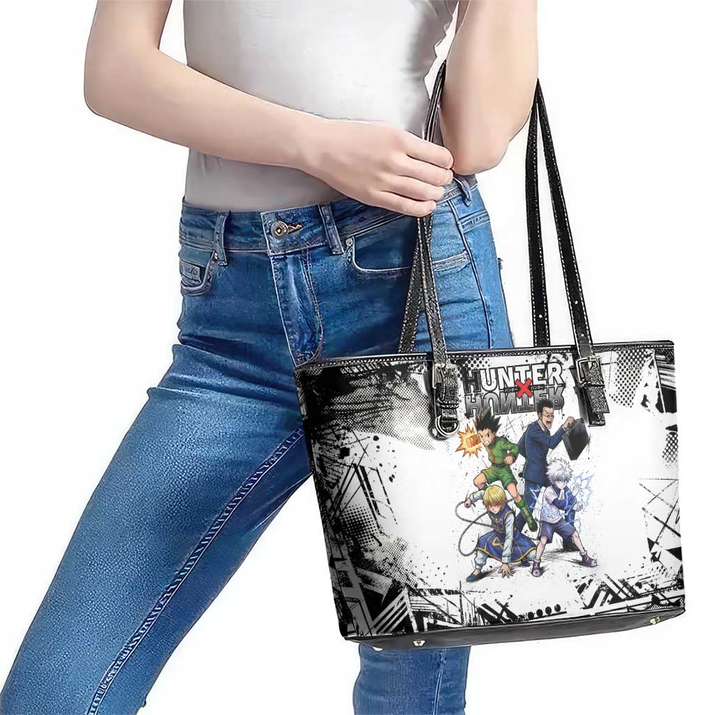 Main Characters Monochrome Graffiti Style Leather Tote Bag with Gon Killua Kurapika and Leorio Team Design - The Mazicc