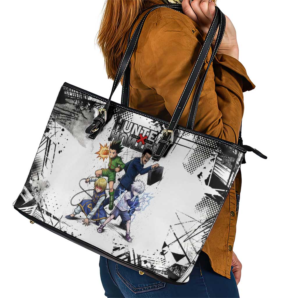 Main Characters Monochrome Graffiti Style Leather Tote Bag with Gon Killua Kurapika and Leorio Team Design - The Mazicc