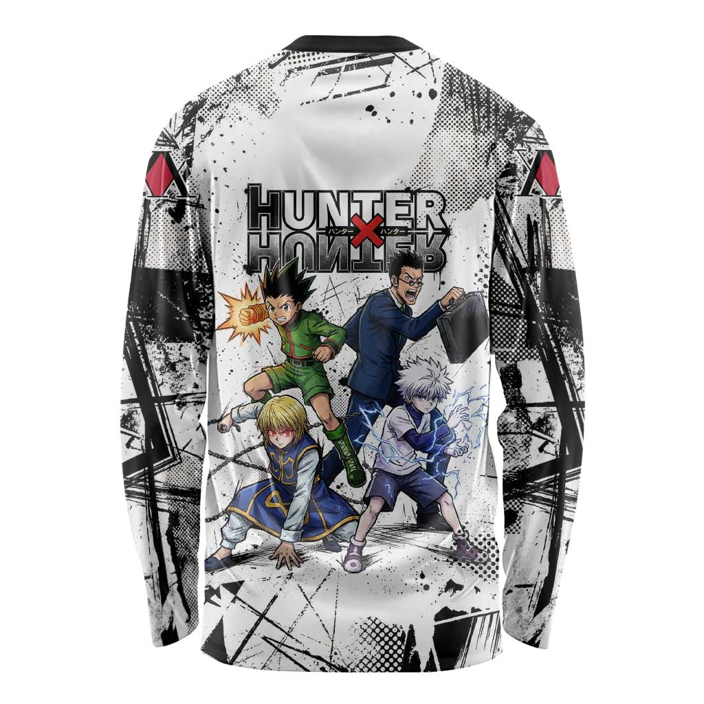 Main Characters Monochrome Graffiti Style Long Sleeve Shirt with Gon Killua Kurapika and Leorio Team Design - The Mazicc
