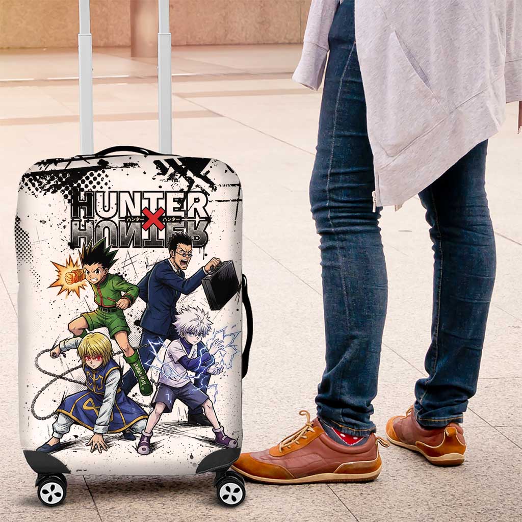 Main Characters Monochrome Graffiti Style Luggage Cover with Gon Killua Kurapika and Leorio Team Design - The Mazicc