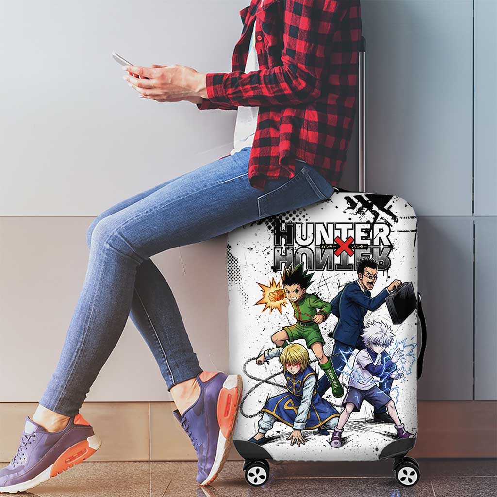 Main Characters Monochrome Graffiti Style Luggage Cover with Gon Killua Kurapika and Leorio Team Design - The Mazicc