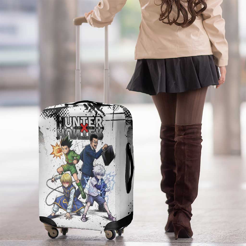 Main Characters Monochrome Graffiti Style Luggage Cover with Gon Killua Kurapika and Leorio Team Design - The Mazicc