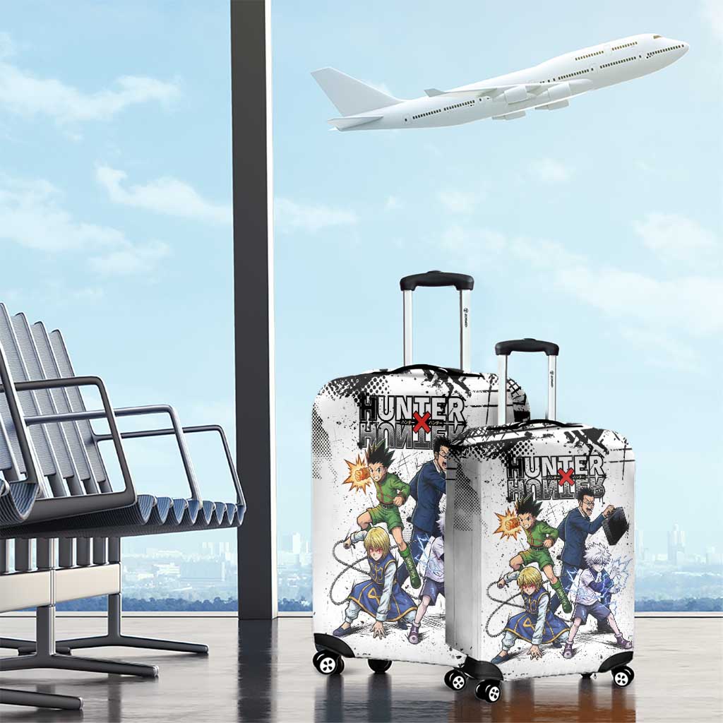 Main Characters Monochrome Graffiti Style Luggage Cover with Gon Killua Kurapika and Leorio Team Design - The Mazicc