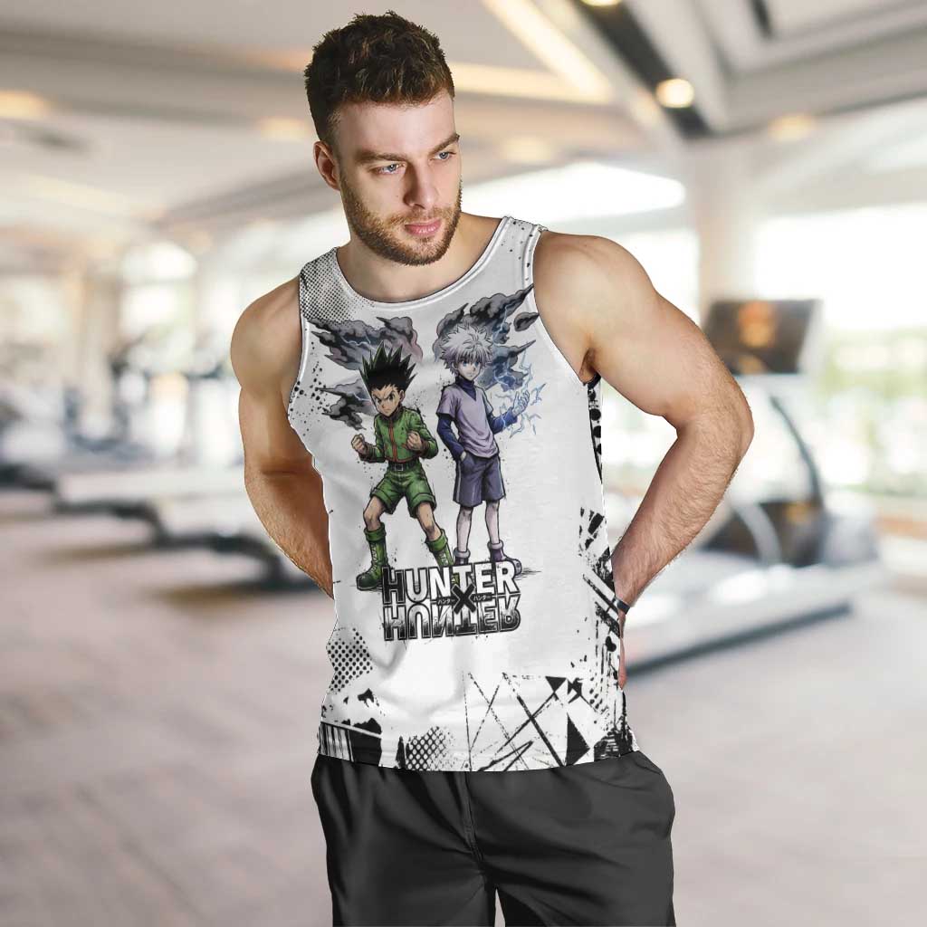 Main Characters Monochrome Graffiti Style Men Tank Top with Gon Killua Kurapika and Leorio Team Design - The Mazicc