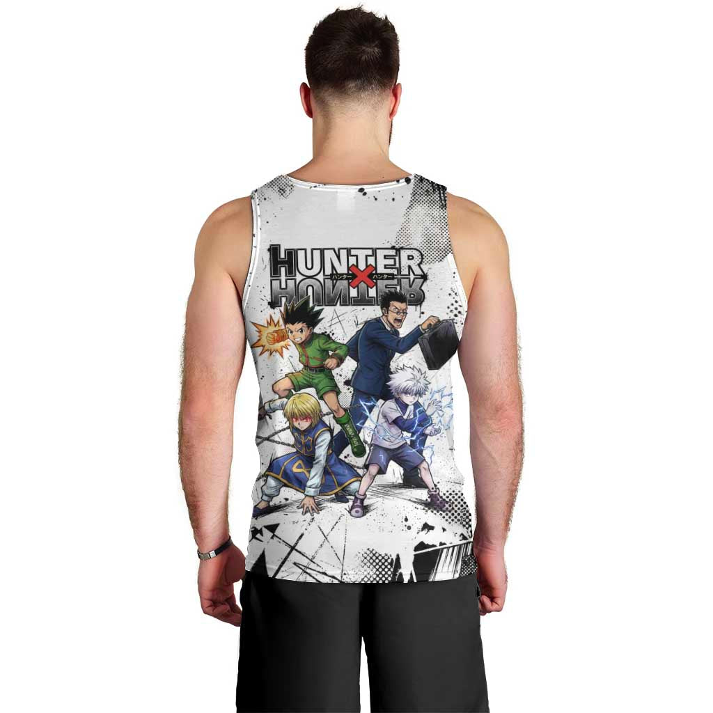 Main Characters Monochrome Graffiti Style Men Tank Top with Gon Killua Kurapika and Leorio Team Design - The Mazicc