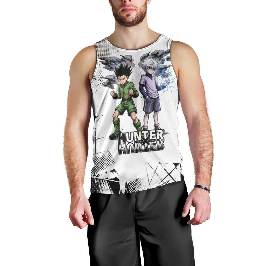 Main Characters Monochrome Graffiti Style Men Tank Top with Gon Killua Kurapika and Leorio Team Design - The Mazicc