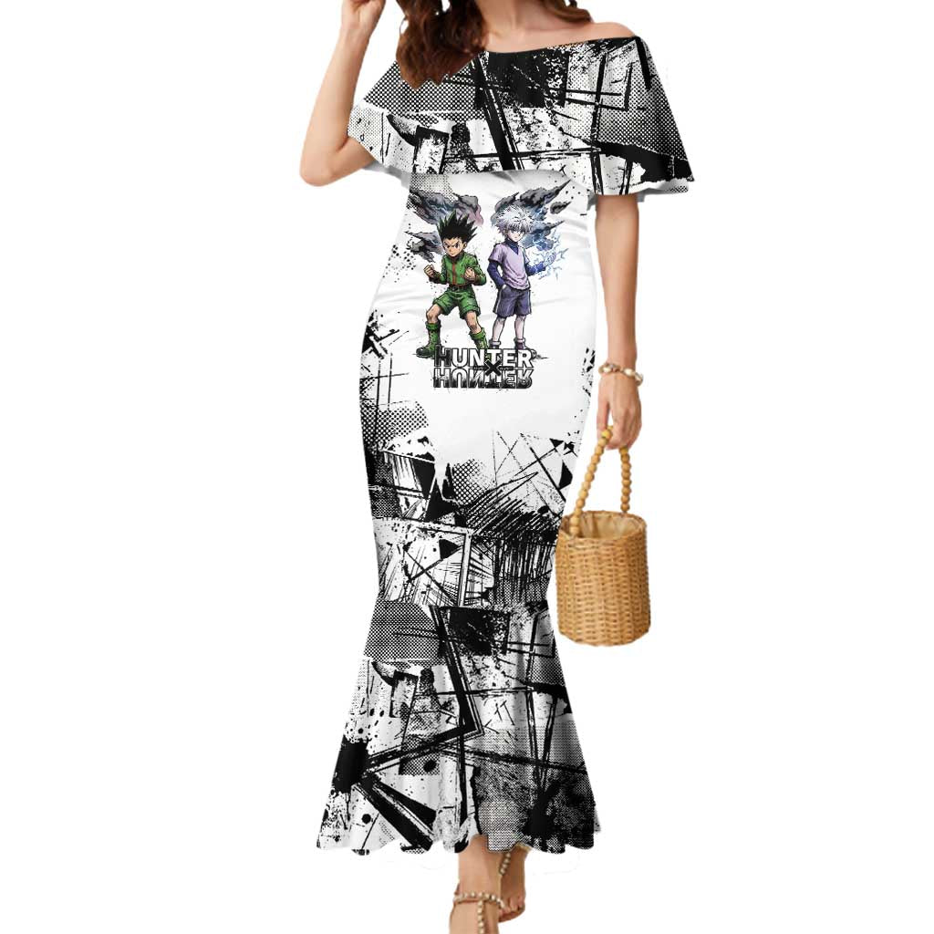 Main Characters Monochrome Graffiti Style Mermaid Dress with Gon Killua Kurapika and Leorio Team Design - The Mazicc