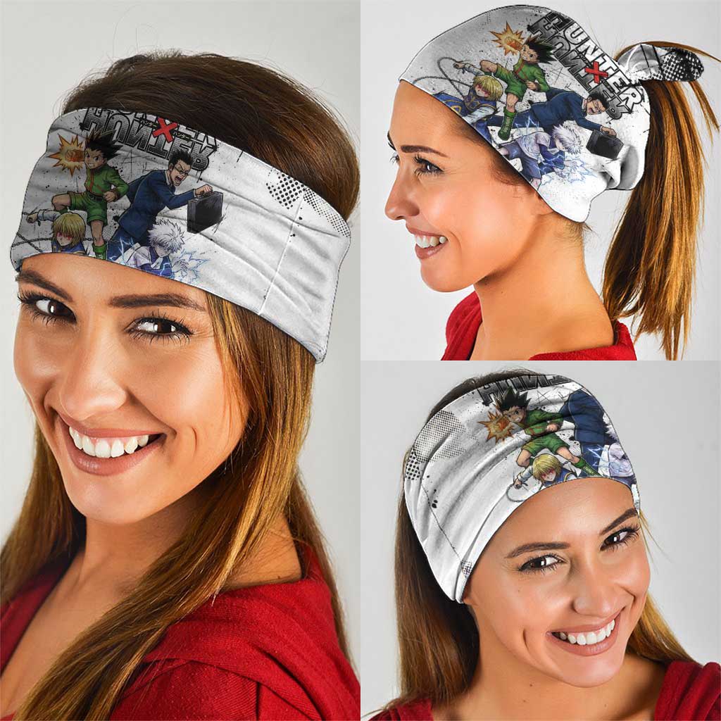 Main Characters Monochrome Graffiti Style Neck Gaiter with Gon Killua Kurapika and Leorio Team Design - The Mazicc