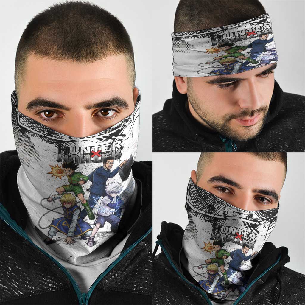 Main Characters Monochrome Graffiti Style Neck Gaiter with Gon Killua Kurapika and Leorio Team Design - The Mazicc