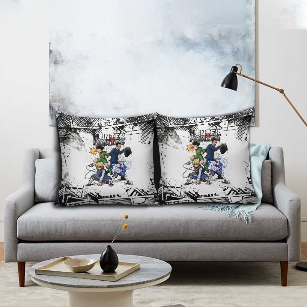 Main Characters Monochrome Graffiti Style Pillow Cover with Gon Killua Kurapika and Leorio Team Design - The Mazicc