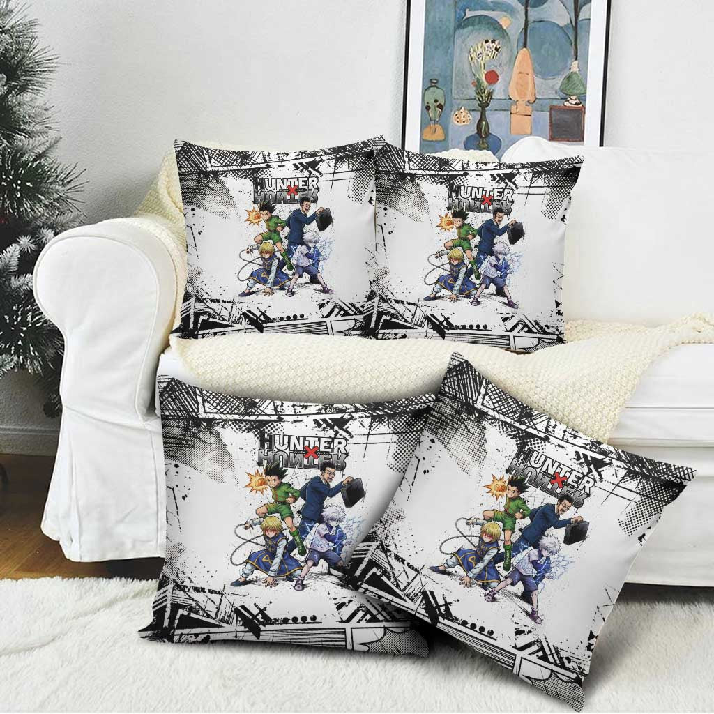 Main Characters Monochrome Graffiti Style Pillow Cover with Gon Killua Kurapika and Leorio Team Design - The Mazicc