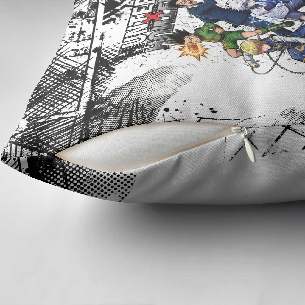 Main Characters Monochrome Graffiti Style Pillow Cover with Gon Killua Kurapika and Leorio Team Design - The Mazicc