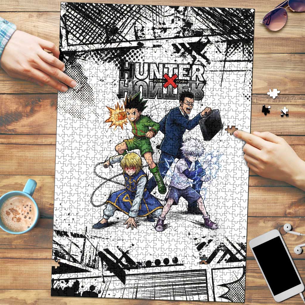 Main Characters Monochrome Graffiti Style Puzzle with Gon Killua Kurapika and Leorio Team Design - The Mazicc