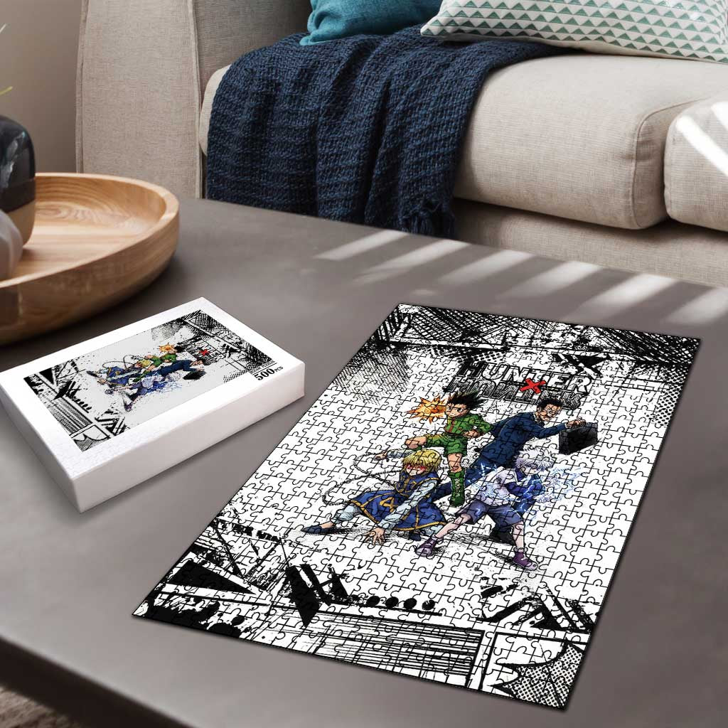 Main Characters Monochrome Graffiti Style Puzzle with Gon Killua Kurapika and Leorio Team Design - The Mazicc
