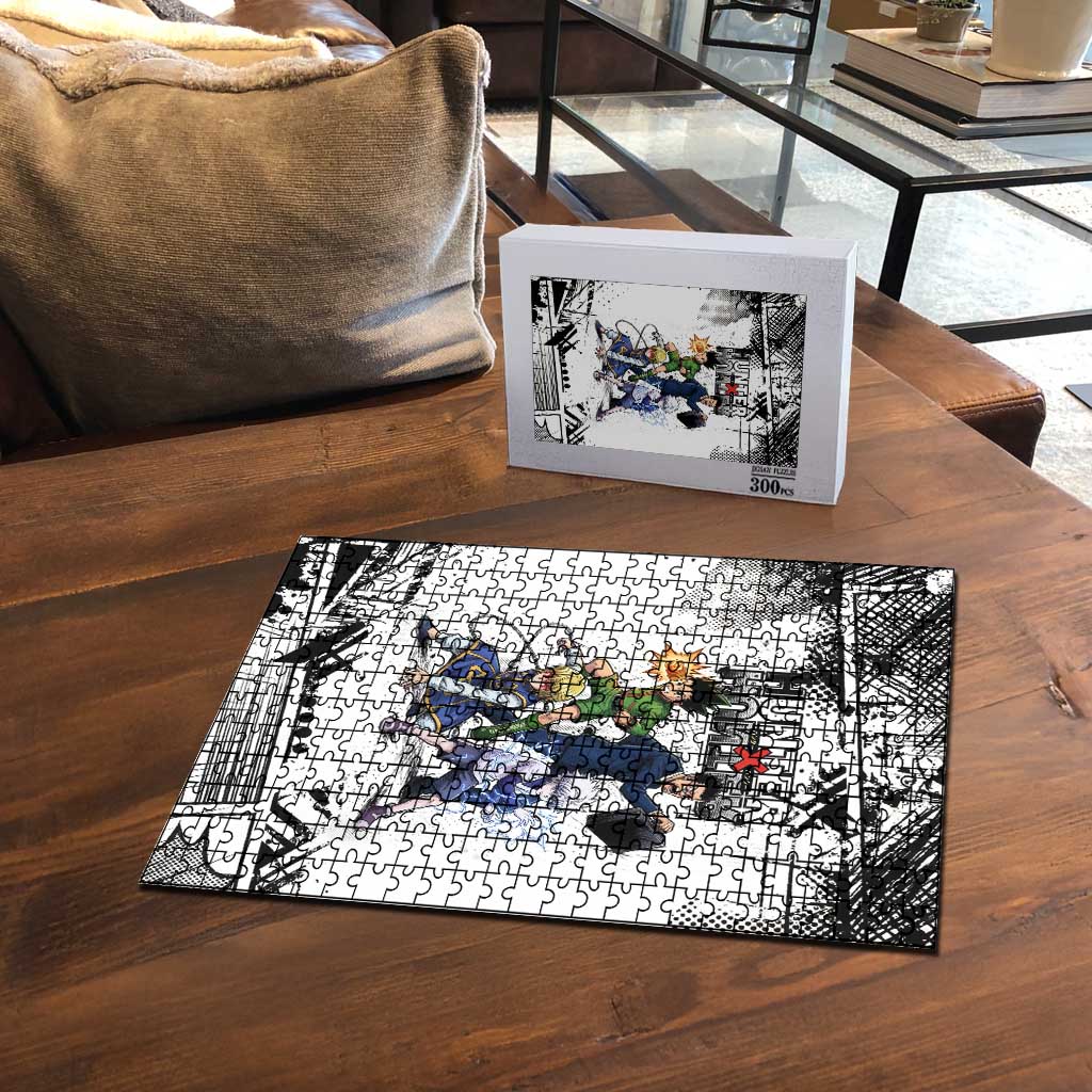 Main Characters Monochrome Graffiti Style Puzzle with Gon Killua Kurapika and Leorio Team Design - The Mazicc