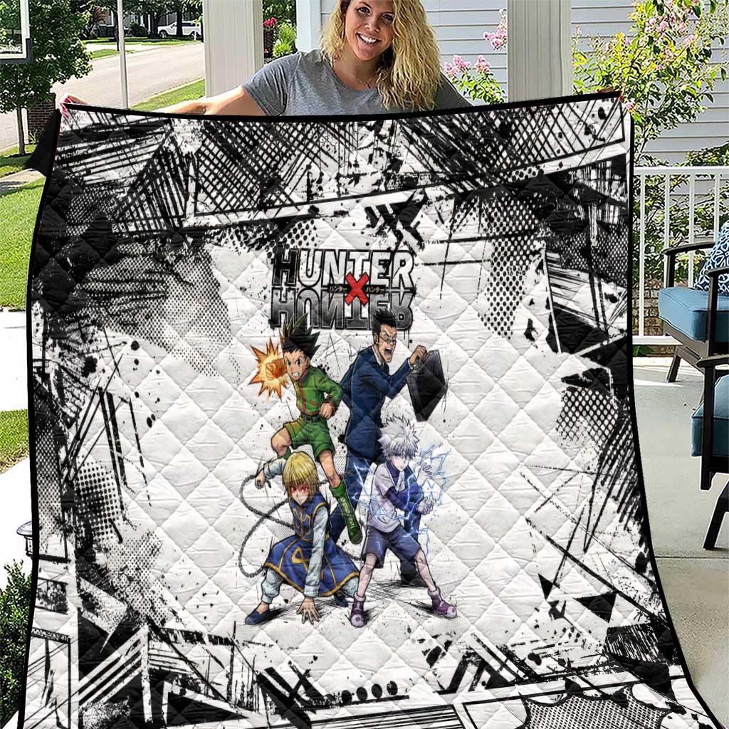 Main Characters Monochrome Graffiti Style Quilt with Gon Killua Kurapika and Leorio Team Design - The Mazicc