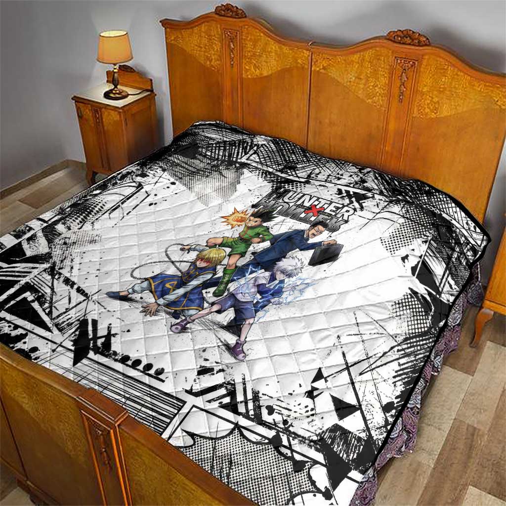 Main Characters Monochrome Graffiti Style Quilt with Gon Killua Kurapika and Leorio Team Design - The Mazicc