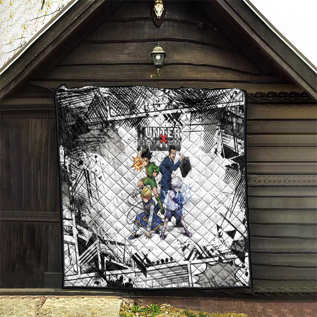 Main Characters Monochrome Graffiti Style Quilt with Gon Killua Kurapika and Leorio Team Design - The Mazicc