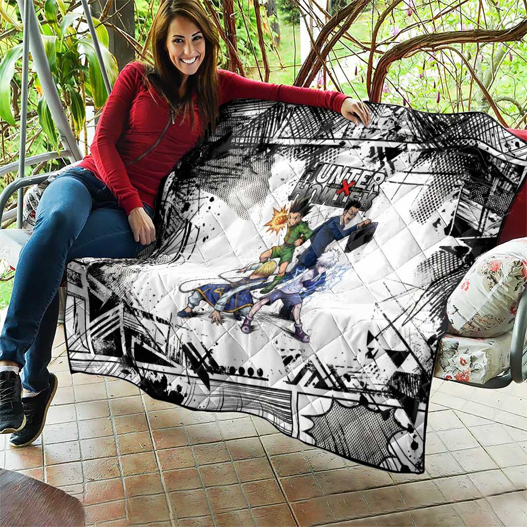 Main Characters Monochrome Graffiti Style Quilt with Gon Killua Kurapika and Leorio Team Design - The Mazicc