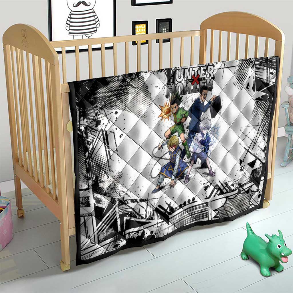 Main Characters Monochrome Graffiti Style Quilt with Gon Killua Kurapika and Leorio Team Design - The Mazicc
