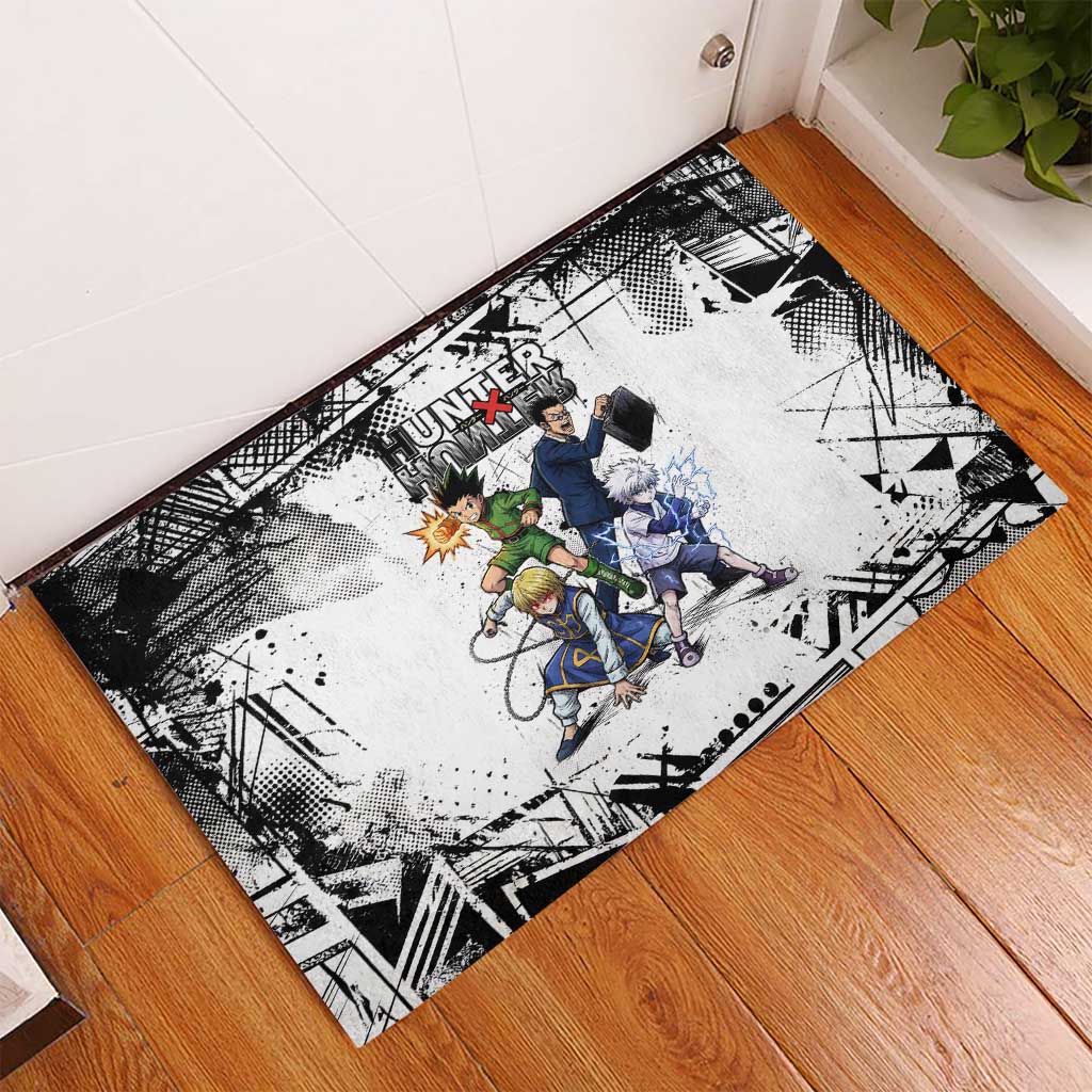 Main Characters Monochrome Graffiti Style Rubber Doormat with Gon Killua Kurapika and Leorio Team Design - The Mazicc