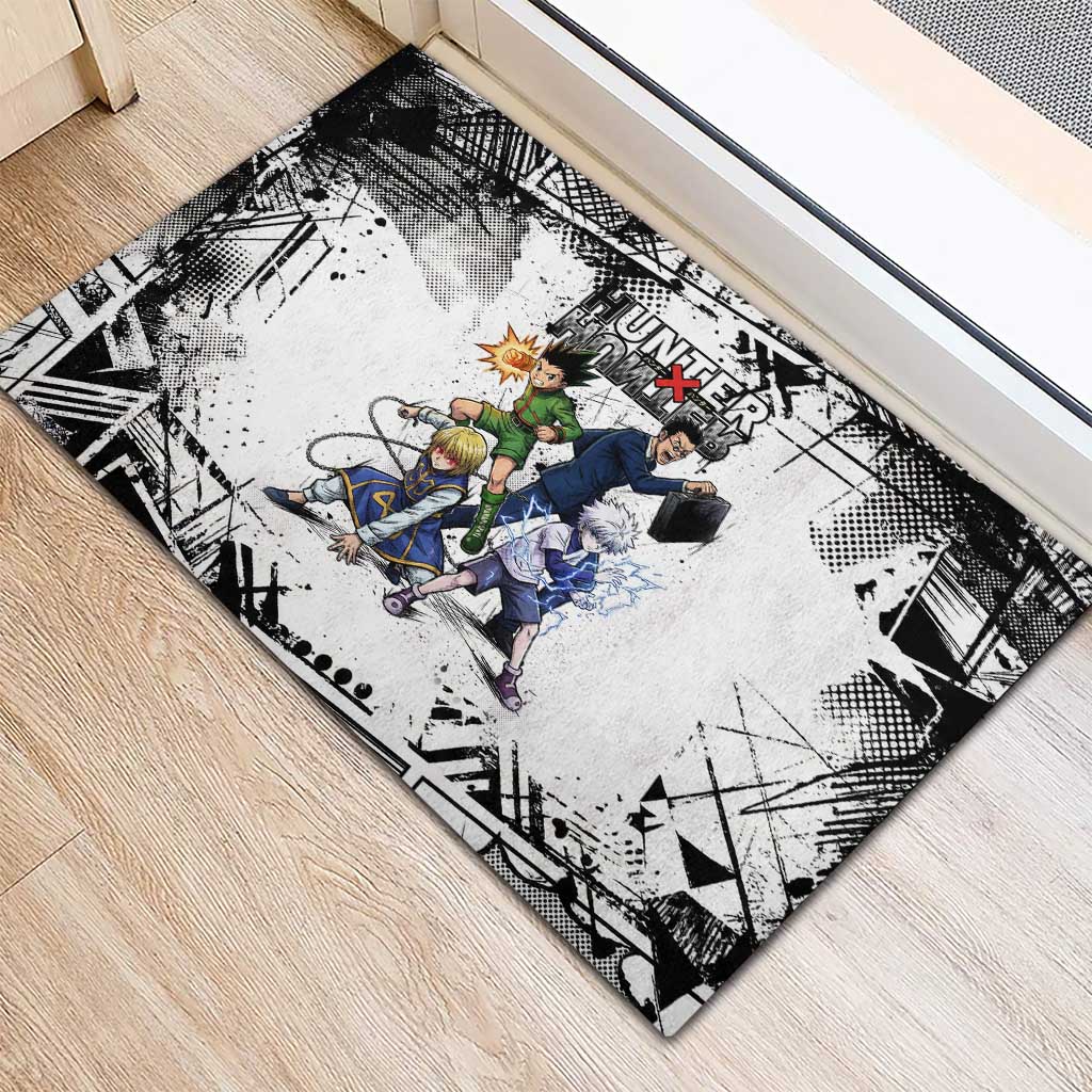 Main Characters Monochrome Graffiti Style Rubber Doormat with Gon Killua Kurapika and Leorio Team Design - The Mazicc
