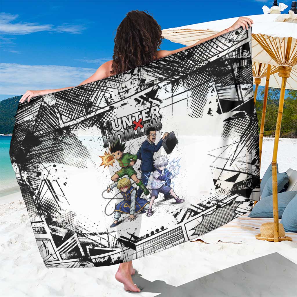 Main Characters Monochrome Graffiti Style Sarong with Gon Killua Kurapika and Leorio Team Design - The Mazicc